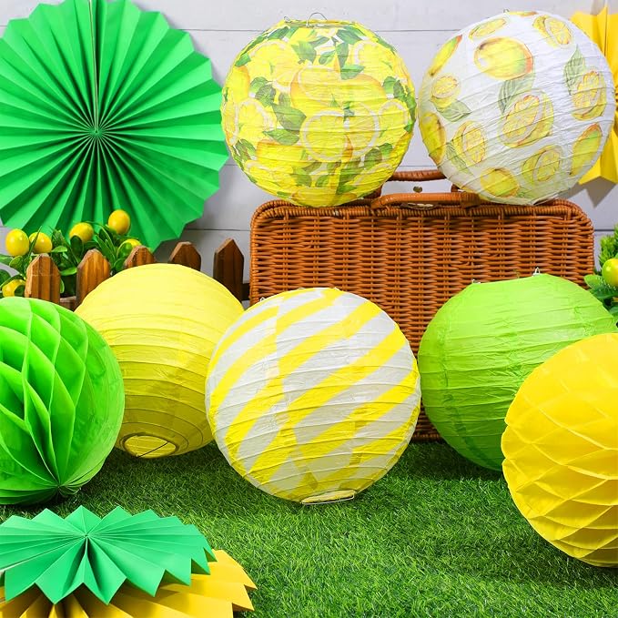 Panelee 12 Pcs Summer Lemon Party Decorations Paper Lanterns Round Hanging - Image 3
