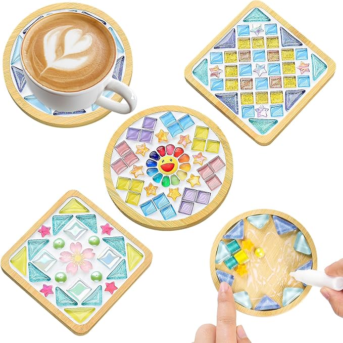 UXORSN 4 Sets DIY Mosaic Tiles for Crafts Mixed Color Glass Mosaic Kit by UXORSN