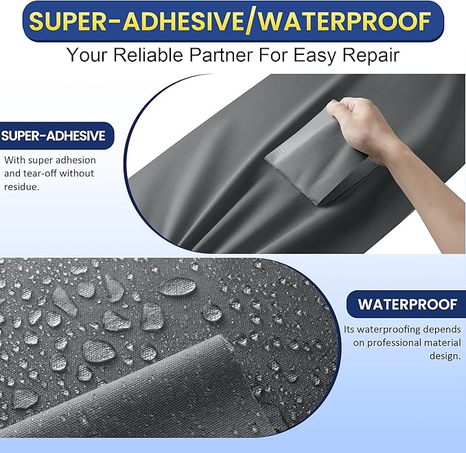 Self-Adhesive Canvas Repair Tape, 16" x 40" Waterproof Canvas Repair Patch, Fabric Patch Repairs Kit for Furniture, Tents, Sunbrellas, Boat Covers Awnings, Couches, Clothes, Bags Dark Gray