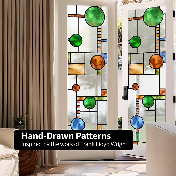 Original Hand Drawn Faux Stained Glass Window Film Double-Sided Texture Static - Image 6