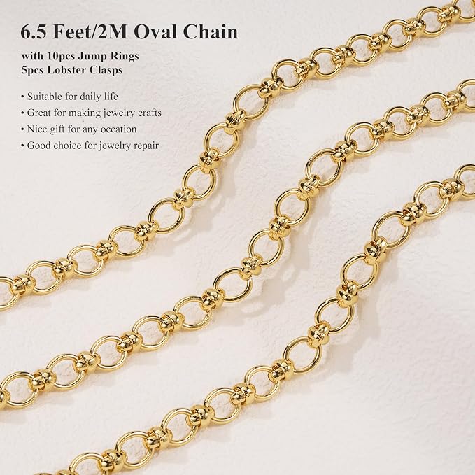 6.5FT Shiny Gold Plated Jewelry Roll of Chains - Image 3