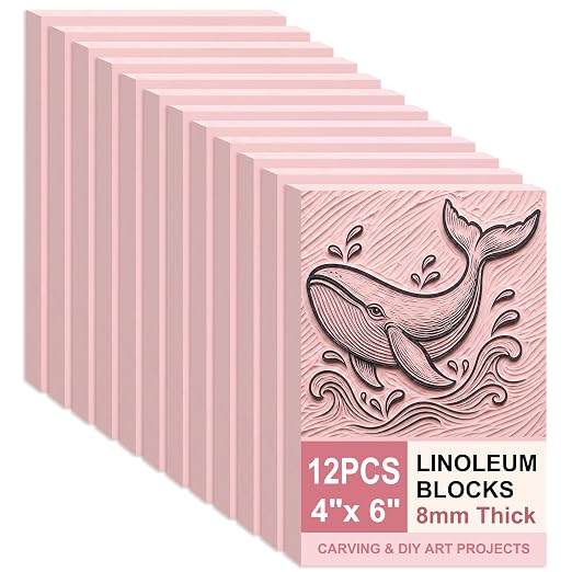 SGHUO 12pcs 4"x6" Pink Rubber Linoleum Blocks by SGHUO