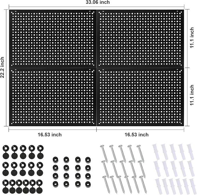 4 Pack Heavy Duty Steel Pegboard Garage Organization Panels,Universal 1/8 and 1/4 Pegboard Accessories,Suitable for Tool Storage,Garage Storage etc. (Black, 16X10.5)