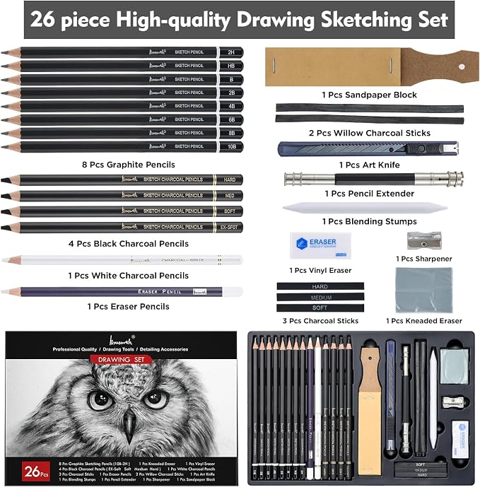 Brusarth Charcoal Pencils for Drawing, Professional Drawing Sketch Pencils - Image 2