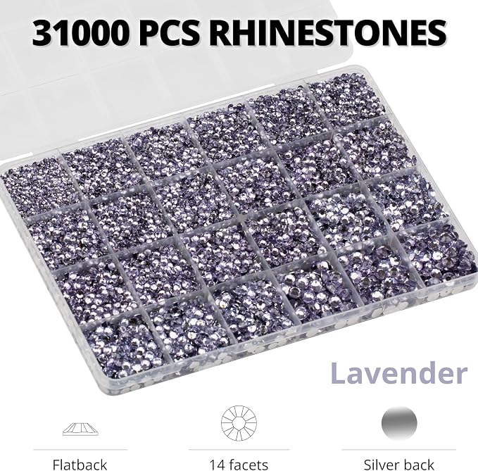 33000Pcs Lavender Rhinestones for Bedazzling, Mixed Sizes 2, 6mm Bedazzle Kit - Image 3