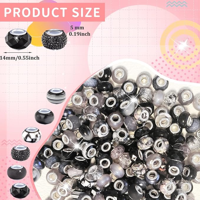 Large Hole Beads Spacer Beads Black Assorted European Craft Big Beads Large - Image 2