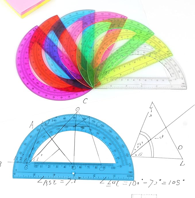 Plastic Protractor Math Protractors 180 Degrees for Geometry Classroom Student School Office Supplies, 6 Inch, Pack of 2 (Yellow)