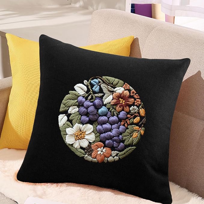 FONNUY Embroidery Kit for Beginners, Grapes Fruit Floral Pre-Stamped Pattern - Image 4