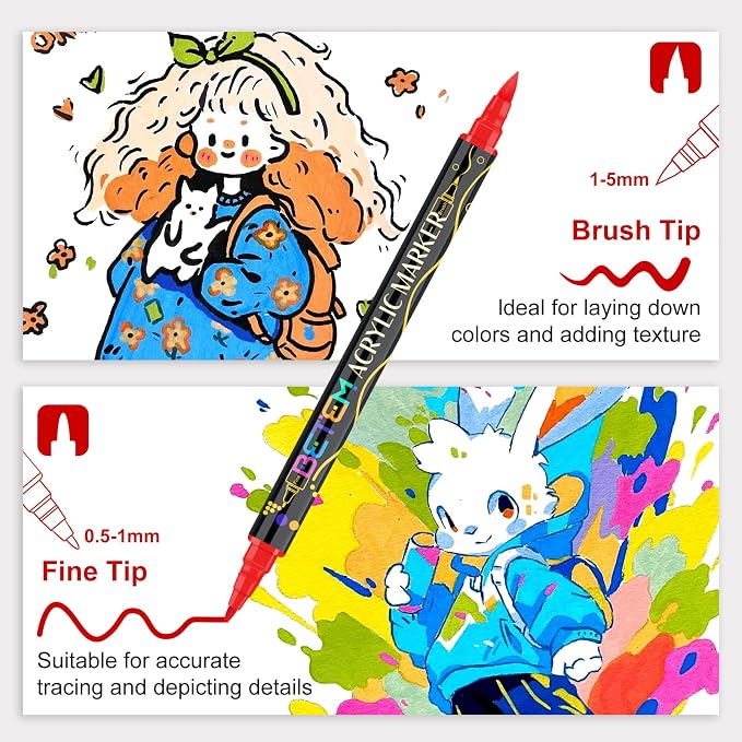 Betem Dual Tip Acrylic Paint Pens, 72 Colors Paint Markers - Image 2