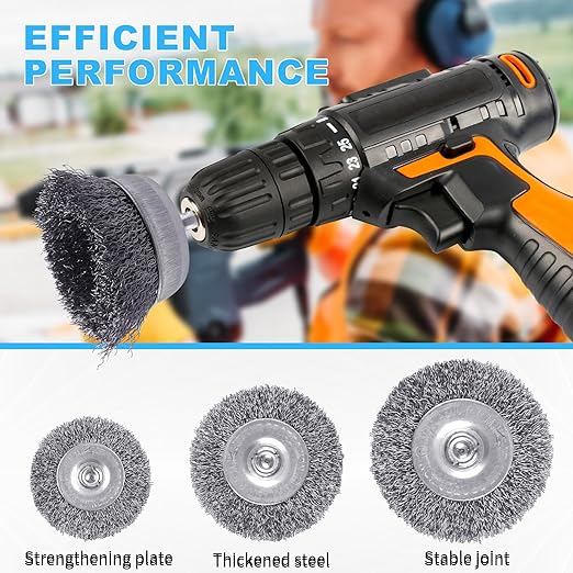 Rocaris 28 Pack Wire Wheel Brush, Carbon Steel & Twist Knot Cup Brush, Wheel Brush, Pen Brush Set with 1/4-Inch Round Shank for Rust Removal, Corrosion and Scrub Surfaces, Grey