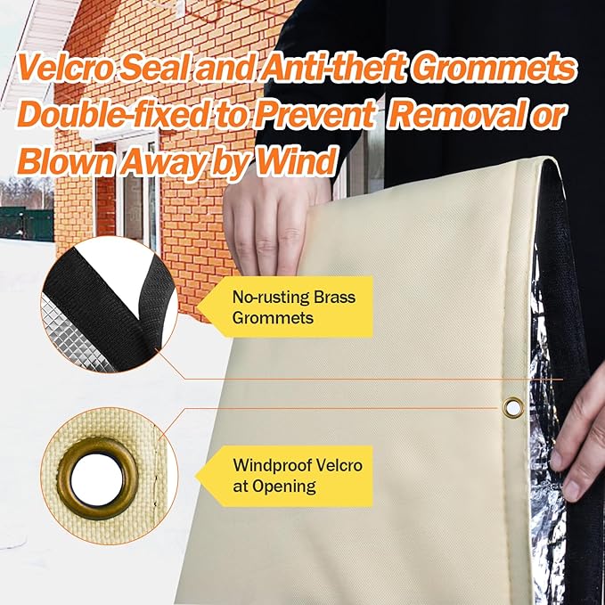 Backflow Preventer Pipe Insulation Cover (5°F) - Irrigation Sprinkler Valve Insulated Pouch - Water Well Pump Cover - Sturdy 5 Layers for Winter Freeze Protection, 28" W x 44" H, Beige