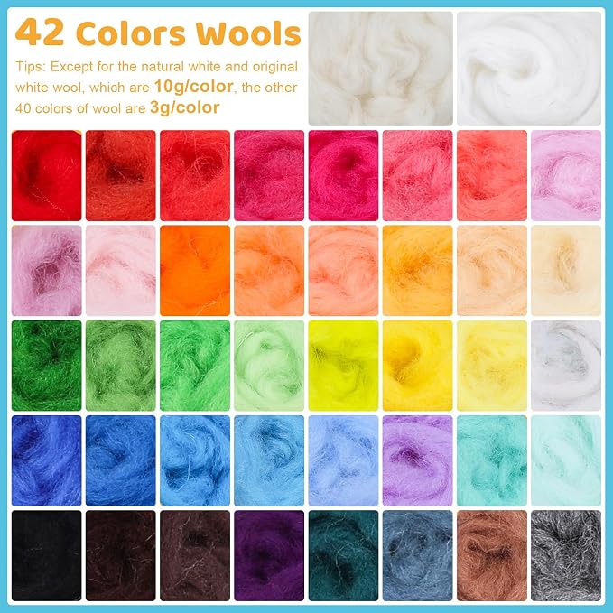 JNENERY Needle Felting Kit, 42 Colors Wool Roving Starter Kit, Needle Felting - Image 4