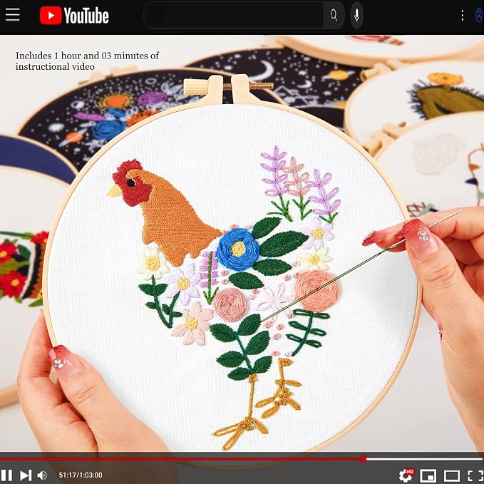 Crafmanoe Hand Embroidery Kits for Beginners Adults, Floral Stamped Cross - Image 3