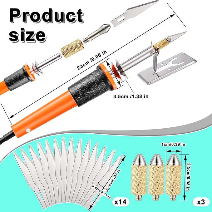 Honoson 19 Pieces Electric Hot Knife Cutter Tool, 14 Blades, 3 Chuck Sleeves - Image 2