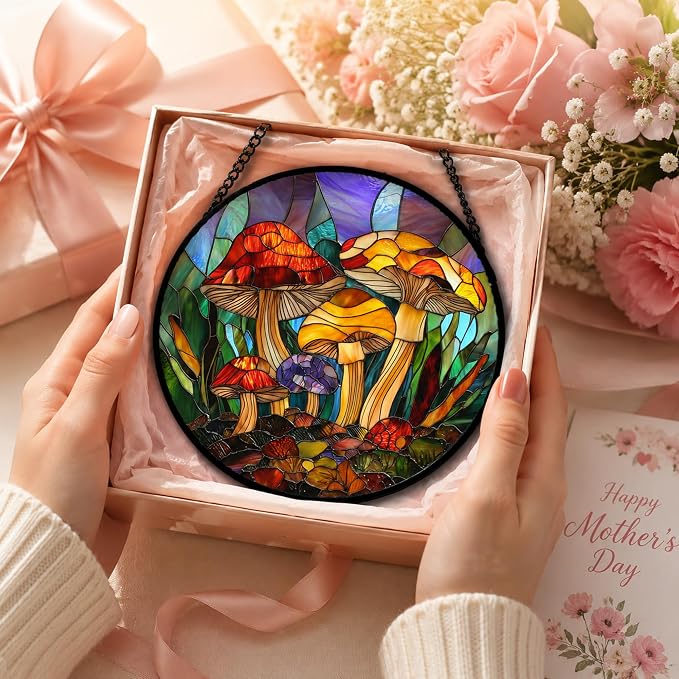 Jungle Mushrooms Acrylic Suncatcher Faux Stained Glass Window Hanging 7.8" | - Image 3