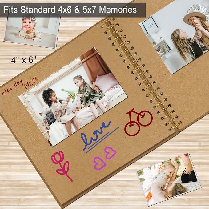 DIY Scrapbook Album 7x7 Inch, Hardcover Kraft Paper Scrap Book Photo Album - Image 6