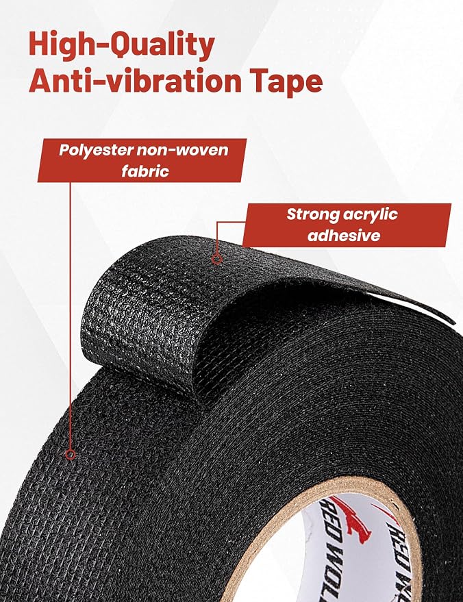 RED WOLF Wiring Harness Tape High Temp Wire Cable Loom Self-Adhesive Fabric Tape - Image 5