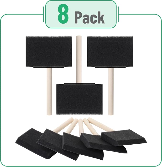 Bates- Foam Paint Brushes, 4 Inch, 8 Pack, Wooden Handle | Sponge Brushes - Image 2
