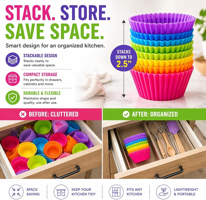 Cupcake Liners - Reusable Silicone Cupcake Baking Cups - Non-Stick Baking - Image 9