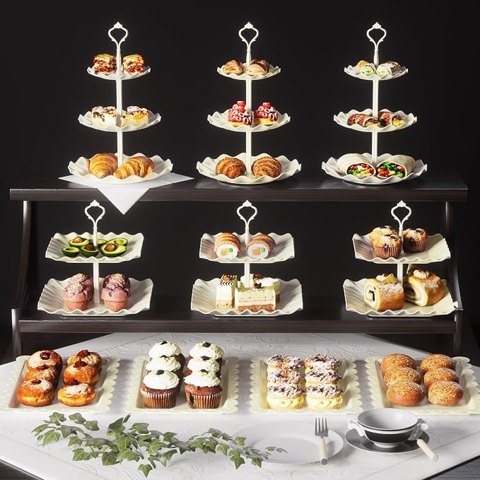 10 Pack Cake Stand Set with 3 x Two-Tier and 3 x Three-Tier Cupcake Stands - Image 2