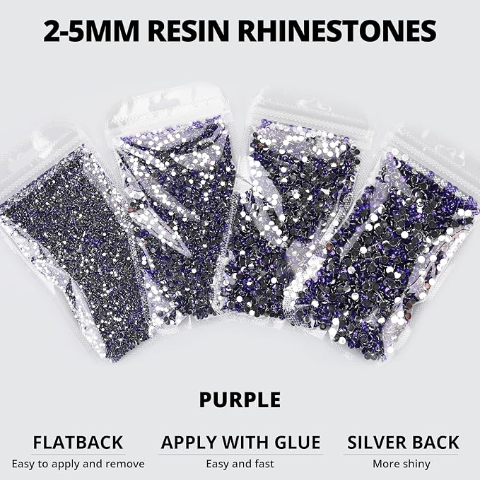 30200Pcs Purple Rhinestones for Bedazzling, 5mm Flatback Gems Bedazzled Kit - Image 3