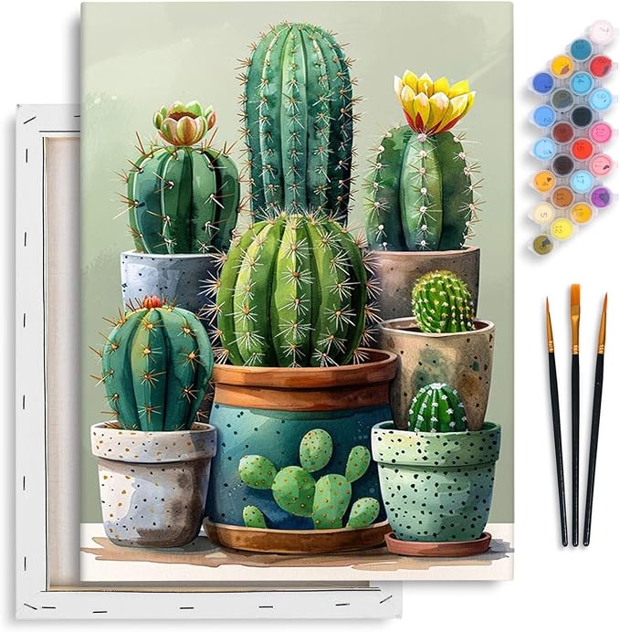 Yezavesu Cactus Framed Paint by Numbers Kit by Yezavesu