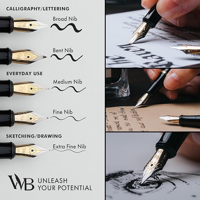 Wordsworth & Black Fountain Pen Set, 18K Gilded Broad Nib, Includes 24 Pack Ink - Image 5