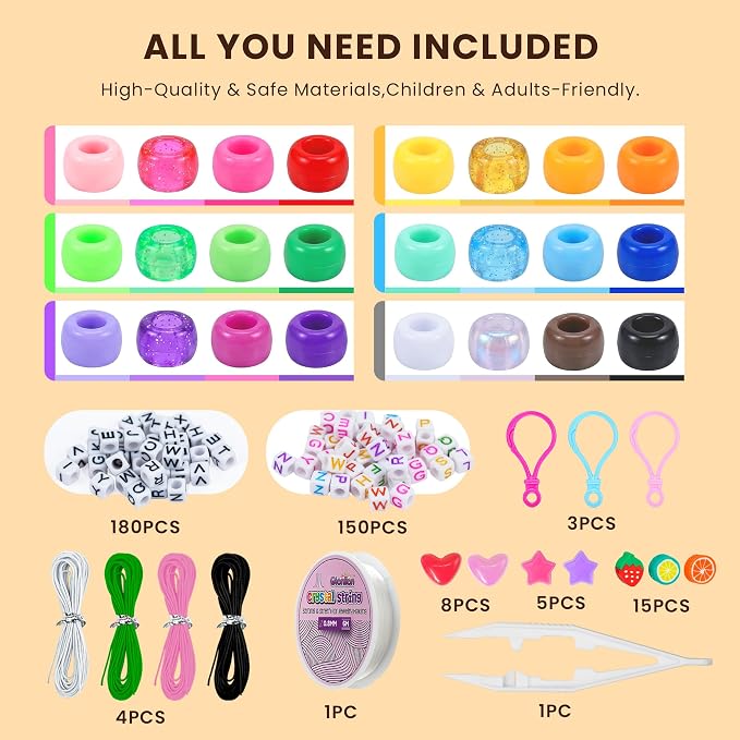 Gionlion 1000PCS Pony Beads Bulk Bracelet Making Kit, 24 Colors Kandi Beads - Image 2