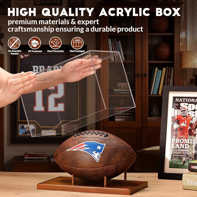 JupDec Football Display Case Full Size, Acrylic Clear Box - Image 2