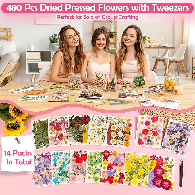 481 PCS Pressed Flowers for Crafts, Real Dried Pressed Flowers Nature Dry - Image 2