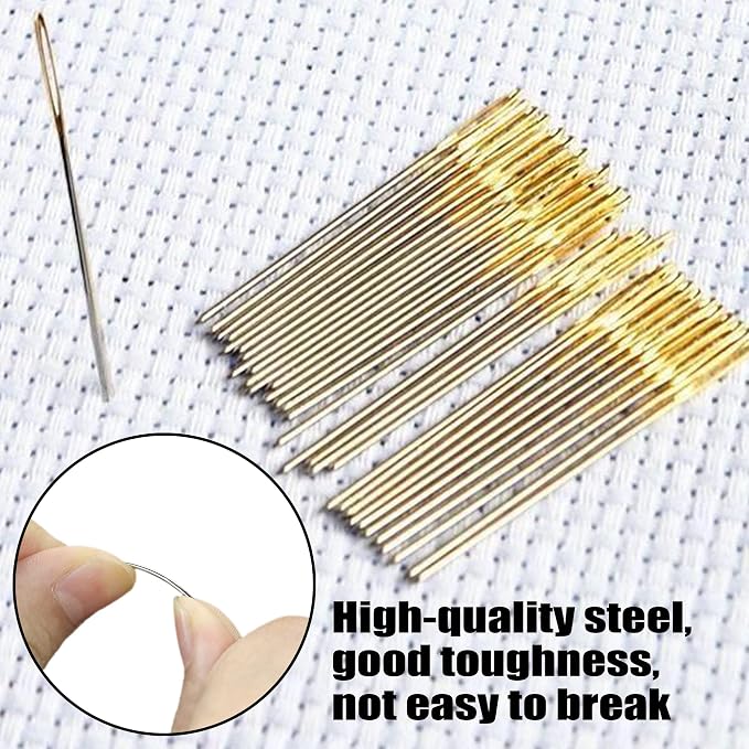 100pcs Cross Stitch Needles + 2 Needle Threader Golden Color Large Eyes Cross - Image 4