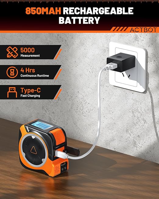 2-in-1 Digital Laser Tape Measure: 197ft & 16ft Professional Accurate Tape Measuring Tool, Ft/Ft+in/in/M, Pythagorean, Area, Volume Rechargeable Laser Measure for Construction DIY Woodworker