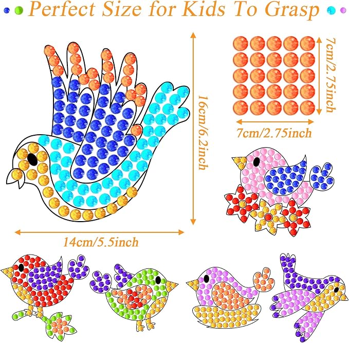 Qyeahkj 6 Pcs Spring Bird Arts Crafts DIY Summer Gem Diamond Suncatcher Crafts - Image 3
