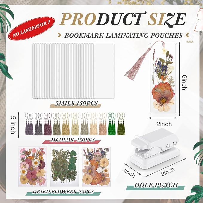 Fuyoooo 376 Pcs Pressed Flowers Bookmark Making Kit, DIY Bookmark Laminating - Image 2