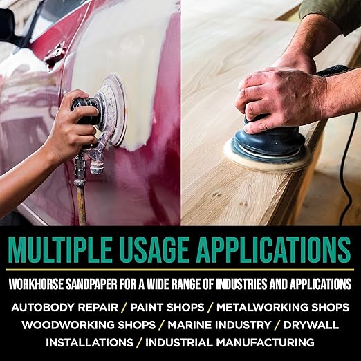 Dura-Gold Premium 320 Grit 5" Green Film Sanding Discs, 8-Hole Pattern, Box of 50 - Dustless Hook & Loop Backing Sandpaper for DA & Random Orbital Sanders, Sand Automotive Paint Woodworking Furniture