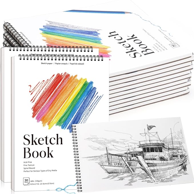 12 Pack Sketch Books, 8.5 x 11 Inch Mini Sketchbook, 68lb/100gsm Spiral Bound by Prudiut