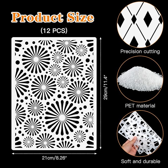 OOTSR 12 Geometric Painting Stencils Set, 11.4"x8.3" Art Templates - Image 2