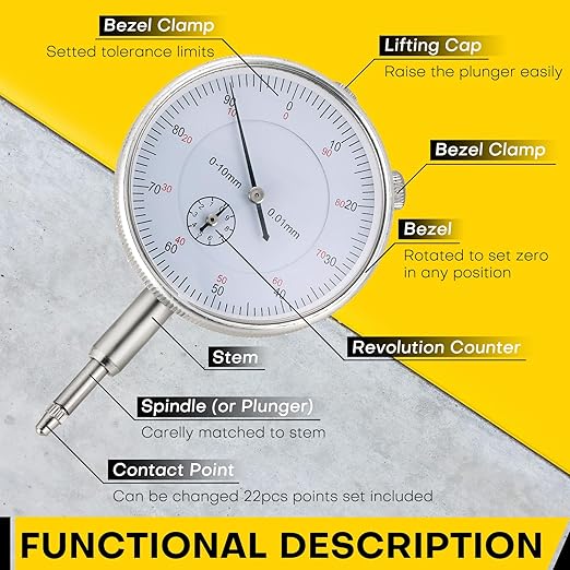 Dial Indicator with Magnetic Base – 0-10mm Dial Gauge | Elite Ultra-Magnetic Precision Dial Indicator, Dial Gauge Magnetic Base with Fine-Tuning & 0.01mm Accuracy for Professional Inspections