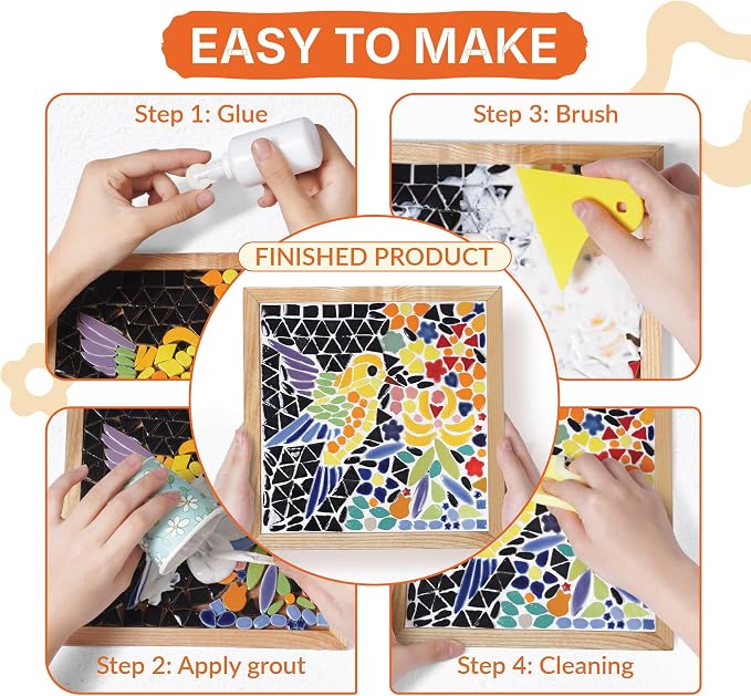 E2CTiles Sunflower Ceramic Mosaic Art Kit, DIY Mosaic Tile Craft Kit | No - Image 7