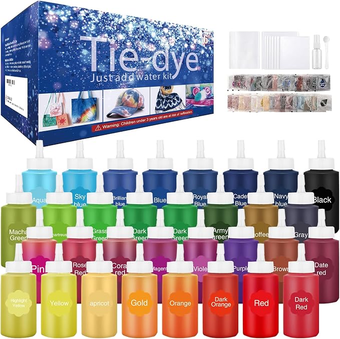 Tie Dye Kit 32 Color All-in-one Clothing Dye Kit, Permanent Fabric Dye by MojiDecor