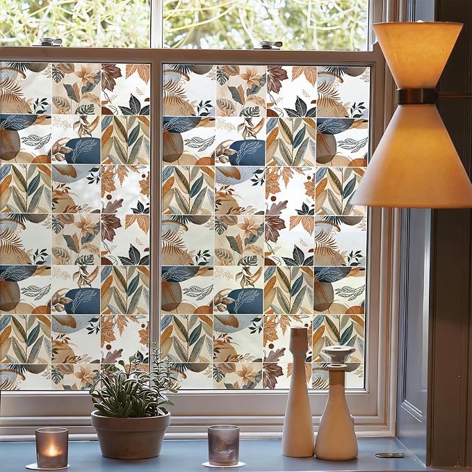 DKTIE Vintage Nature Art Tile Seamless Pattern Bathroom Window Privacy Film by Dktie