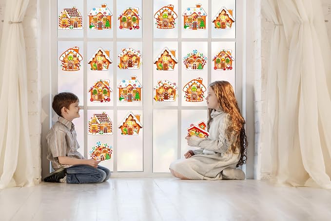 Renbuzhu 40PCS Christmas Crafts Bulk: Gingerbread House Paper Suncatchers DIY - Image 3