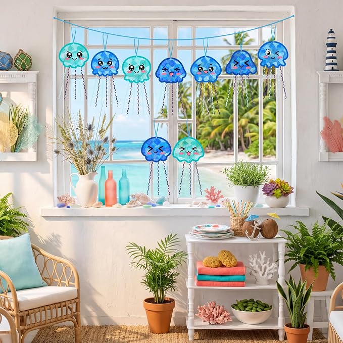 48PCS Summer Crafts: Paper Jellyfish Suncatchers DIY Kits, Window Stained Glass - Image 3