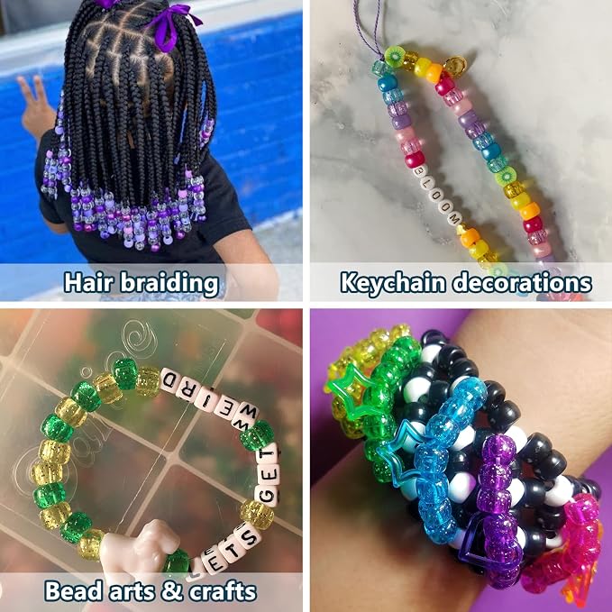 Simetufy 1200 pcs Pony Beads 6x9mm Glitter Clear Plastic Beads Transparent Beads - Image 7