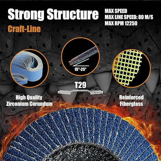 Merryland Flap Disc 5 inch Metal for Angle Grinder, 5inch 60 Grit T29 Flap Wheel 10 Pack, Blue Zirconium Corundum INOX Stainless Steel Iron Universal, Craft-Line FC1108314-10