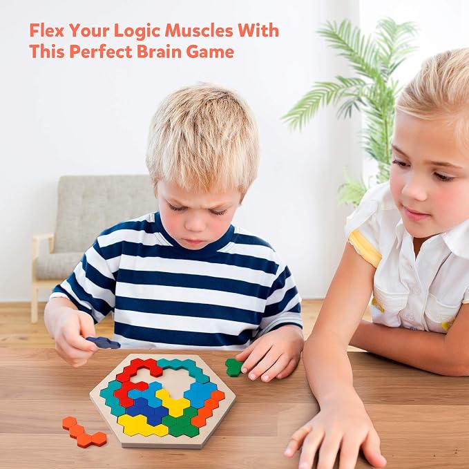 Coogam Wooden Hexagon Puzzle for Kid Adults - Image 2