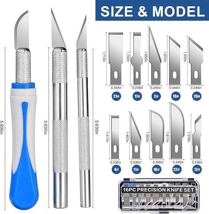 16 Pcs Premium Precision Craft Knife Set, 10 Replaceable Carbon Steel Blades - Image 2