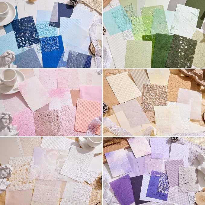 108 Sheets Textured Scrapbook Paper and Mesh Fabric Assorted Set - Image 2