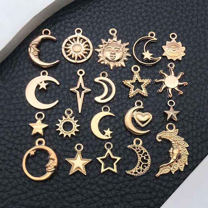 WOCRAFT 60pcs KC Gold Sun Moon Star Charms Bracelet Charms - Image 4