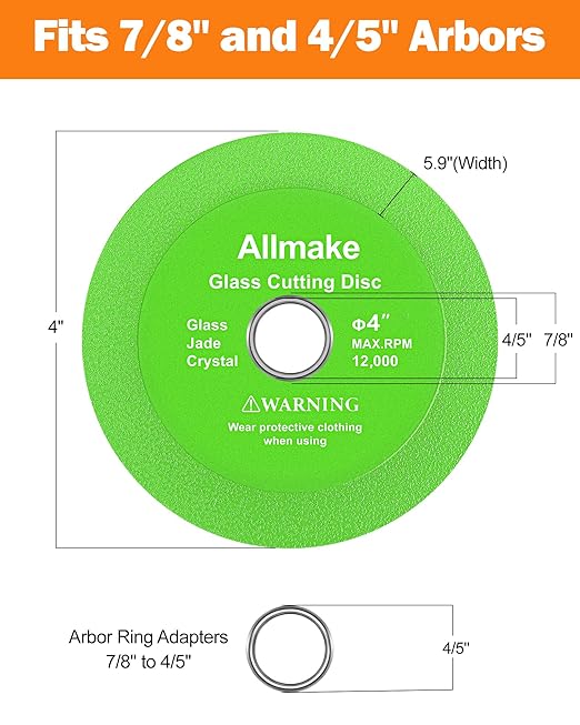 Glass Cutting Disc, Allmake 5pcs Rock Slab Grinding Disc 4 Inch for Angle Grinder, Diamond Glass Cutter Saw Blades for Grinding Cutting Bottle Crystal Ceramic Tile, Discos para Cortar Ceramica